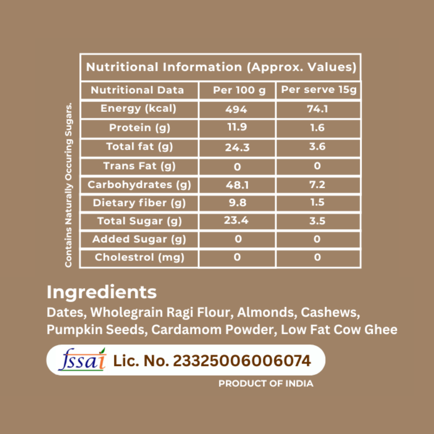 RAGIDOSE - Dates, Ragi Flour, Seeds and Dry Fruit Guilt-Free Bites | No Added Sugar | 100% Natural | High in Calcium & Iron | Natural Energy Booster (Pack of 12 Doses - 15g each)