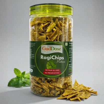 🌾 RAGICHIPS PUDINA– Crisp Ragi Goodness with Natural Pudina Seasoning | No Palm Oil | High Fiber | Guilt-Free
