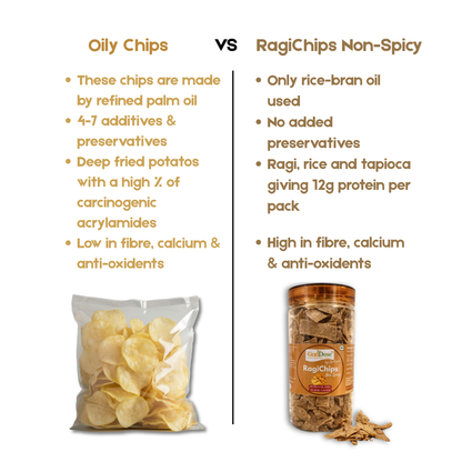 🌾 RAGICHIPS LESS SPICY – Crisp Ragi Goodness with Light Natural Seasoning | No Palm Oil | Kid-Friendly | Guilt-Free