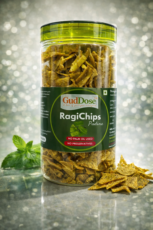 🌾 RAGICHIPS PUDINA– Crisp Ragi Goodness with Natural Pudina Seasoning | No Palm Oil | High Fiber | Guilt-Free
