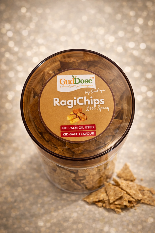 🌾 RAGICHIPS LESS SPICy – Crisp Ragi Goodness with Light Natural Seasoning | No Palm Oil | Kid-Friendly | Guilt-Free