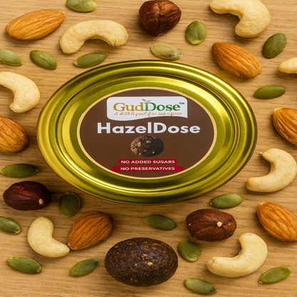 HAZELDOSE - Hazelnuts, Dates, Seeds and Dry Fruits Guilt-Free Bites | No Added Sugar | No Preservatives | High in Antioxidants & Healthy Fats | Boosts Brain Health (Pack of 12 Doses - 15g each)